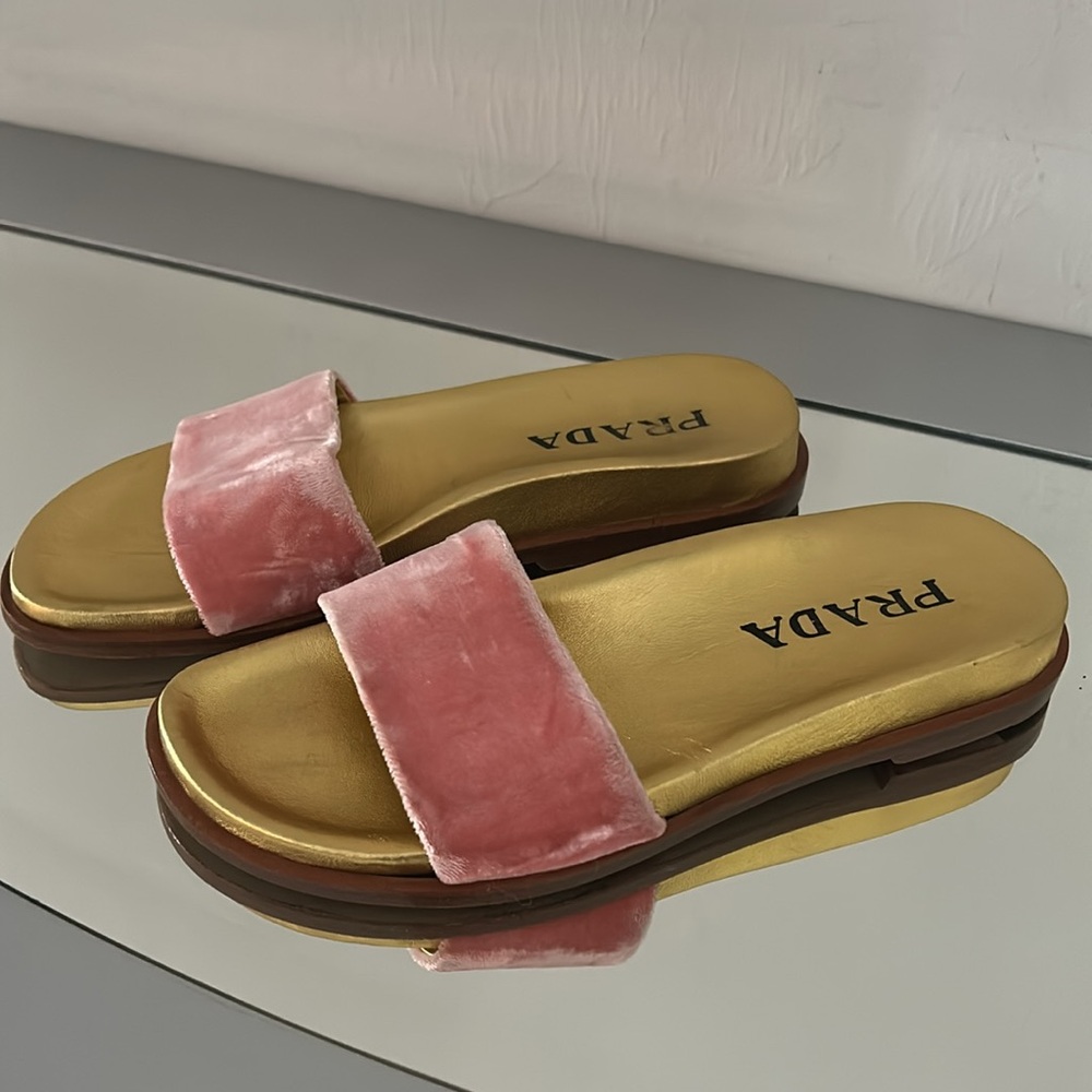 PRADA Gold & Pink Velvet Slides Size 6 (EU 36) Women’s - Picture 3 of 17